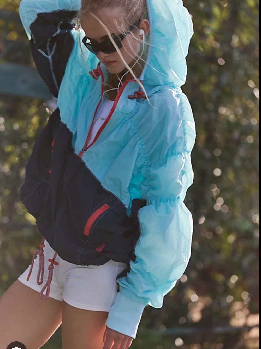 FP Movement Happy Camper Light Blue and Black Hooded Windbreaker Jacket